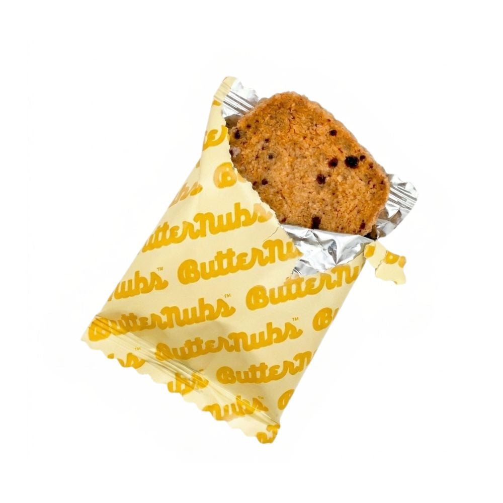 Original brown butter Butternub sablé shortbread cookie in patterned wrapper