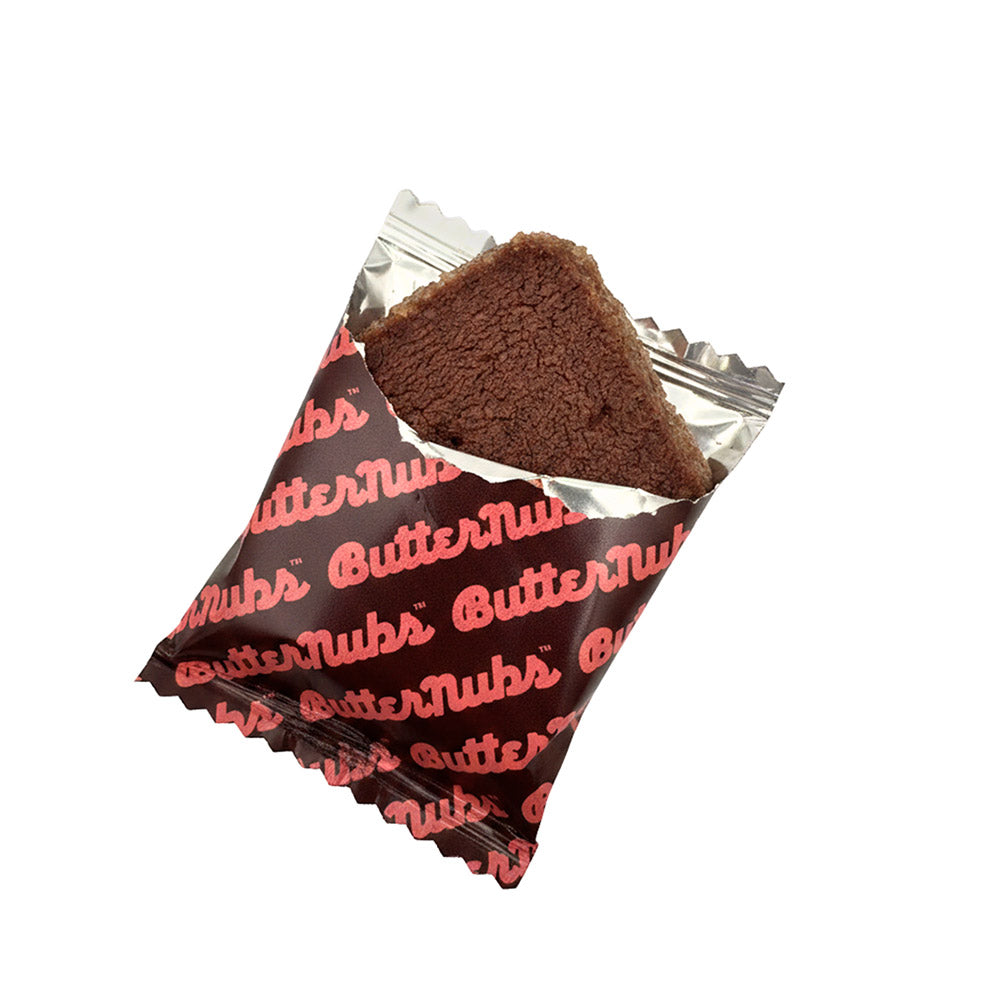 Chocolate Butternubs sablé shortbread cookie in patterned wrapper